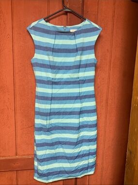 Calvin Klein Aqua and Navy Striped Sleeveless Midi Dress